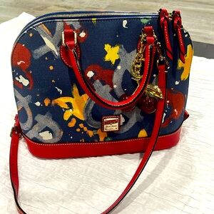 Dooney & Bourke purse Zip Zip Satchel Bag graffiti navy blue pattern shoulder